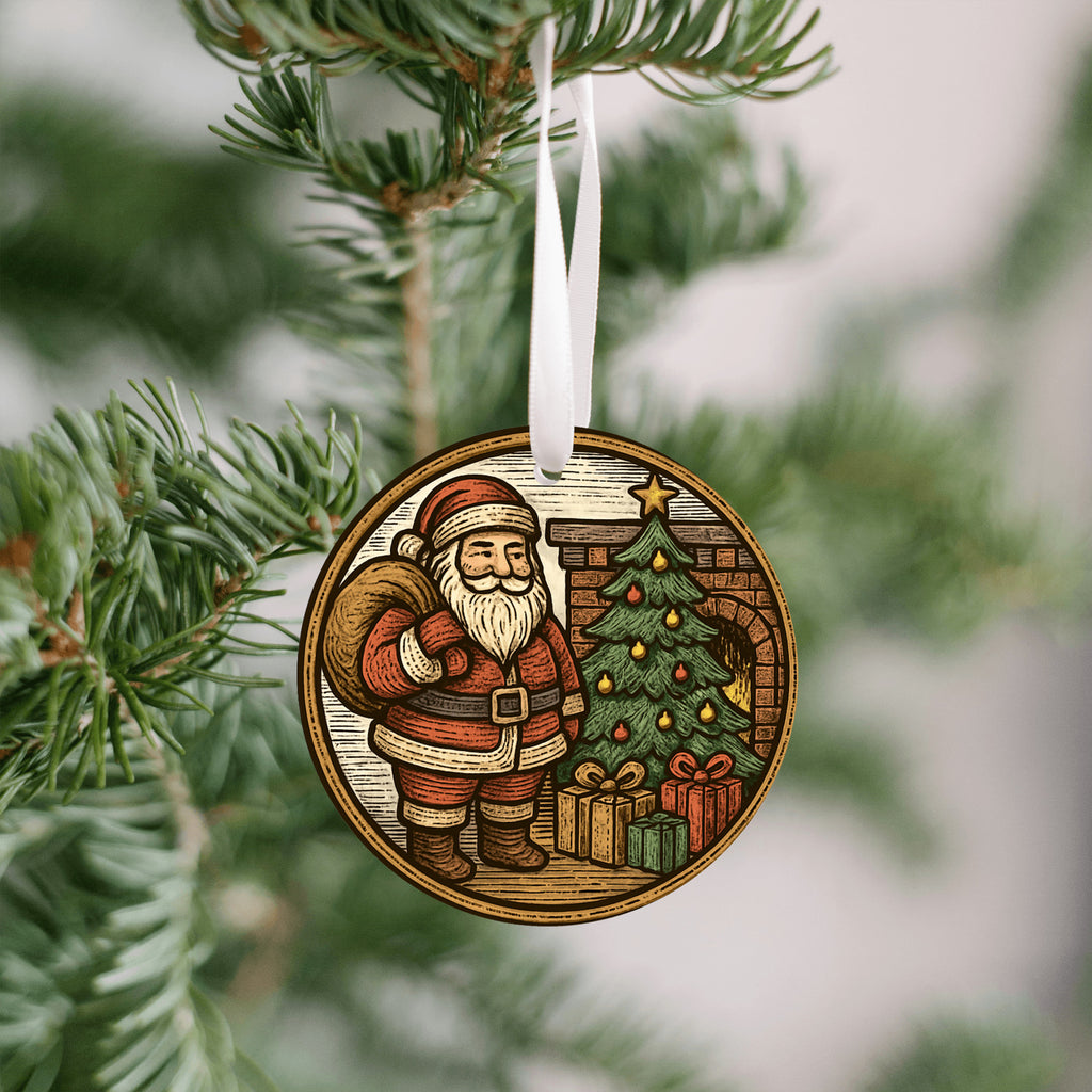 Rustic Christmas Ornament Santa Fireplace Gifts