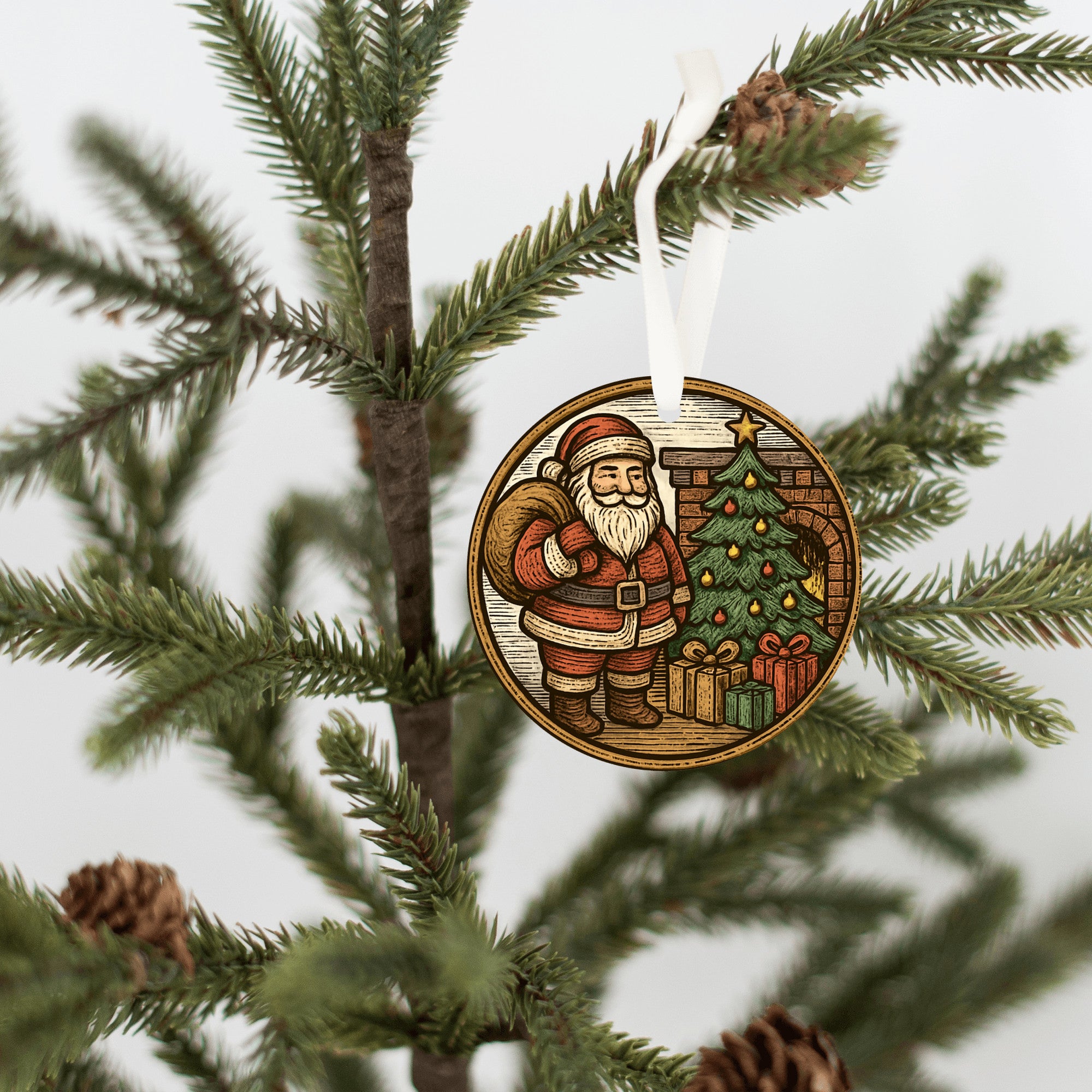 Rustic Christmas Ornament Santa Fireplace Gifts