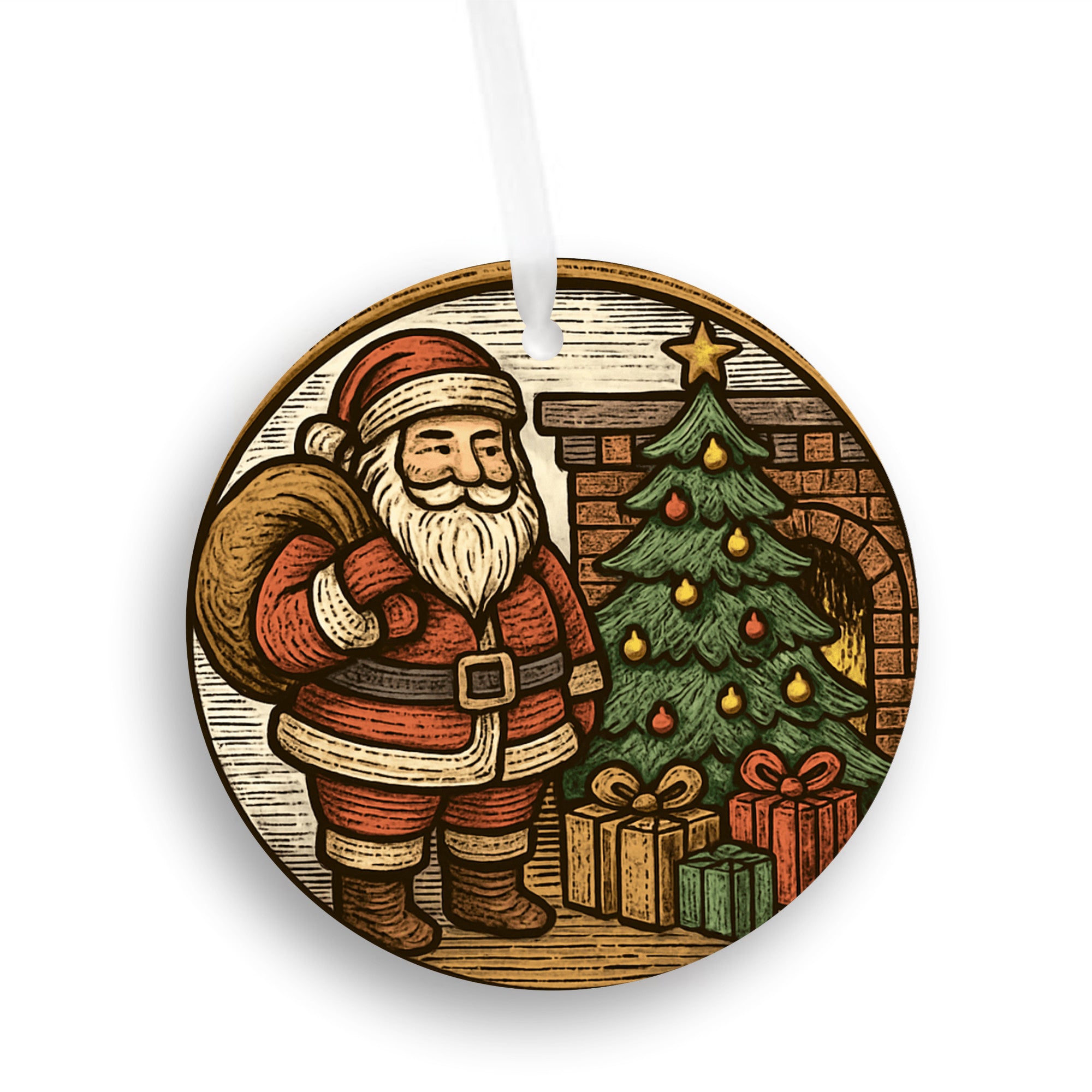 Rustic Christmas Ornament Santa Fireplace Gifts