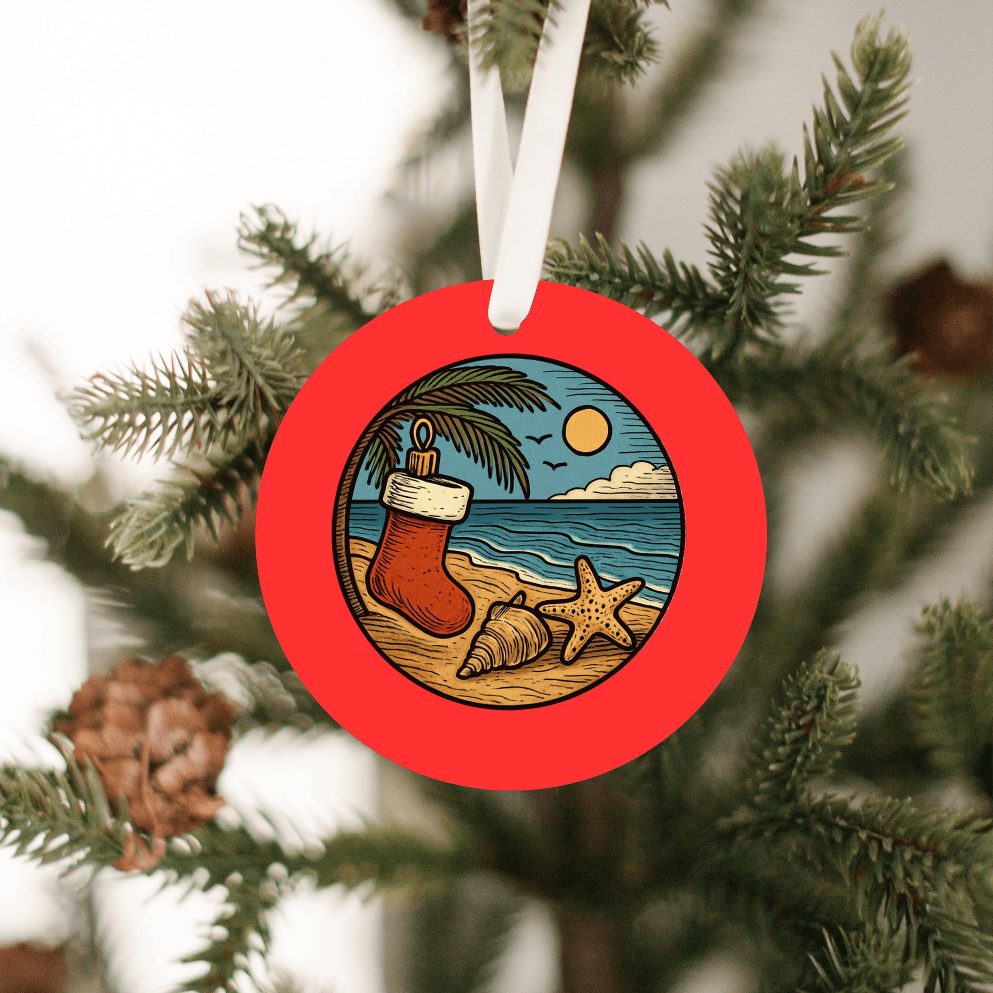 Coastal Seashell Beach Themed Christmas Ornament