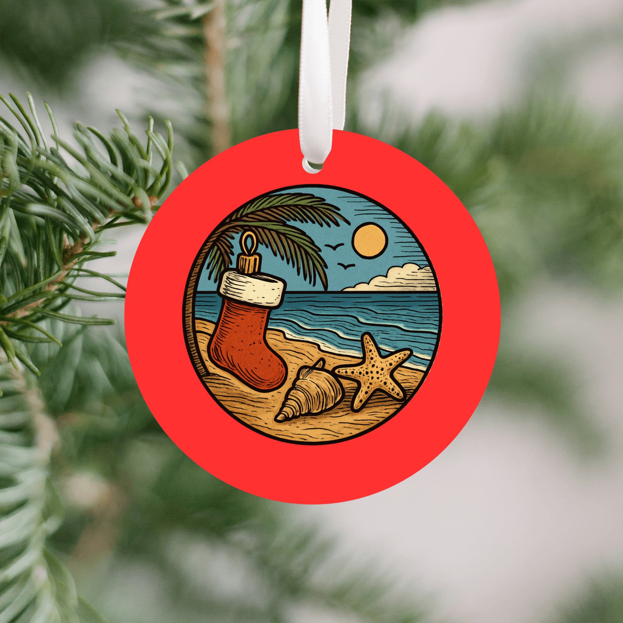 Coastal Seashell Beach Themed Christmas Ornament